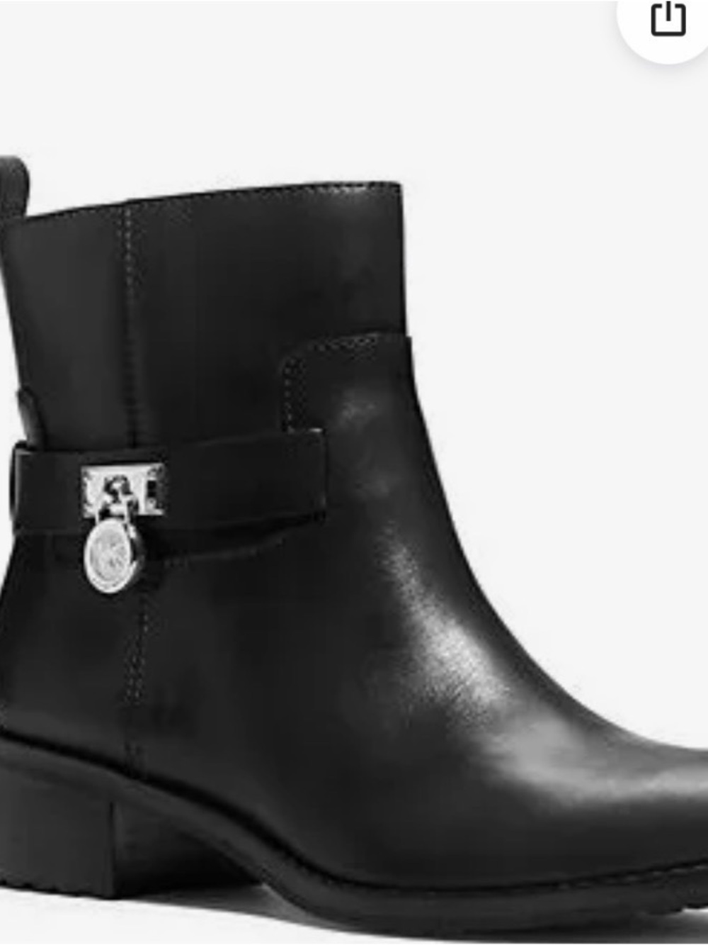 Michael Kors Black Leather Ankle Boots with Silver Accent